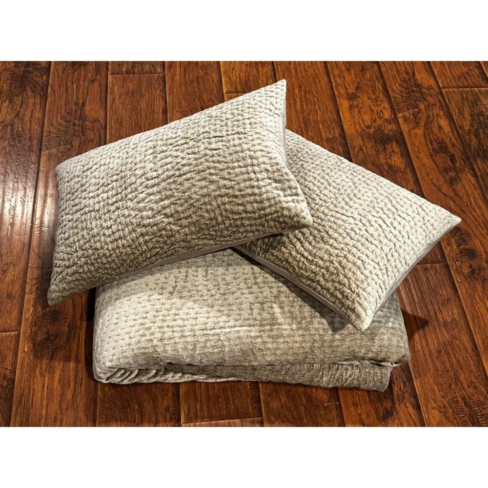 Restoration Hardware RH Holiday Velvet Quilt King Cal King Champagne Beige 3 Pc